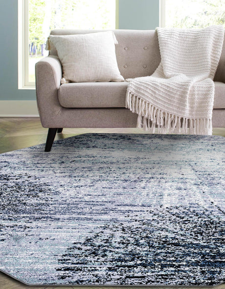 Blue and Gray 7' 1 x 7' 1 Tucson Octagon Area Rug 100% Polyester Unique Modern Carpet for Dining Rooms, Living Room, Bedrooms, Office Space for Sale at Rug Engine