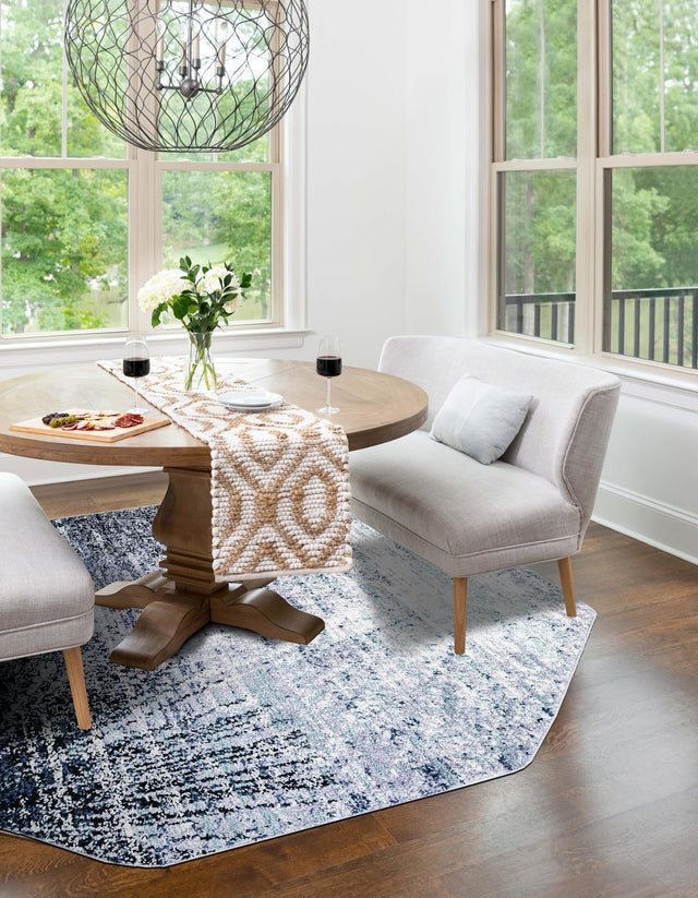 Blue and Gray 7' 1 x 7' 1 Tucson Octagon Area Rug 100% Polyester Unique Modern Carpet for Dining Rooms, Living Room, Bedrooms, Office Space for Sale at Rug Engine
