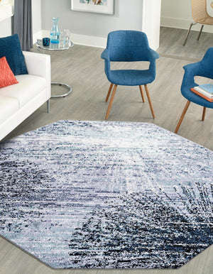 Blue and Gray 7' 1 x 7' 1 Tucson Octagon Area Rug 100% Polyester Unique Modern Carpet for Dining Rooms, Living Room, Bedrooms, Office Space for Sale at Rug Engine