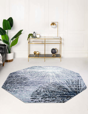 Blue and Gray 7' 1 x 7' 1 Tucson Octagon Area Rug 100% Polyester Unique Modern Carpet for Dining Rooms, Living Room, Bedrooms, Office Space for Sale at Rug Engine