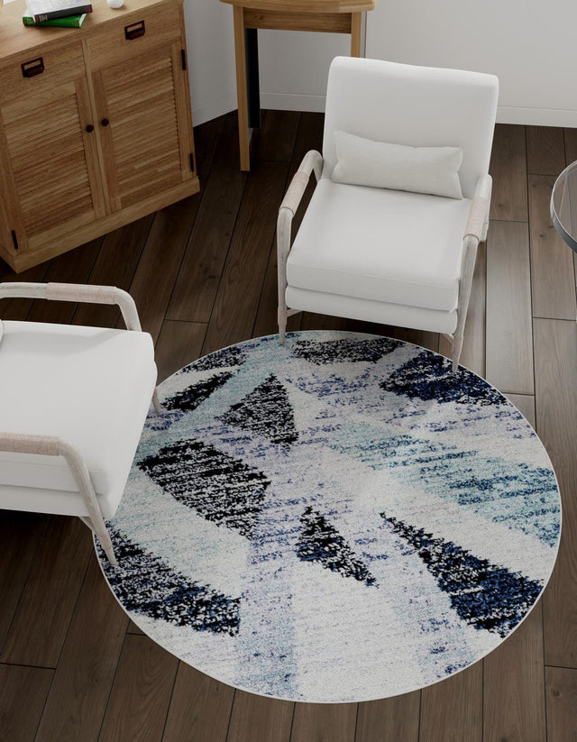 Gray and Ivory 3' 1 x 3' 1 Tucson Round Area Rug 100% Polyester Unique Modern Carpet for Dining Rooms, Living Room, Bedrooms, Office Space for Sale at Rug Engine