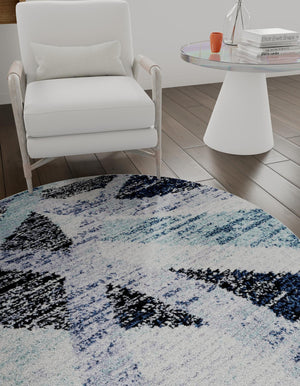 Gray and Ivory 5' 3 x 5' 3 Tucson Round Area Rug 100% Polyester Unique Modern Carpet for Dining Rooms, Living Room, Bedrooms, Office Space for Sale at Rug Engine