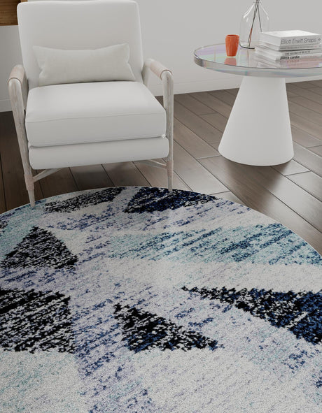 Gray and Ivory 5' 3 x 5' 3 Tucson Round Area Rug 100% Polyester Unique Modern Carpet for Dining Rooms, Living Room, Bedrooms, Office Space for Sale at Rug Engine