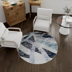 Gray and Ivory 7' 10 x 7' 10 Tucson Round Area Rug 100% Polyester Unique Modern Carpet for Dining Rooms, Living Room, Bedrooms, Office Space for Sale at Rug Engine