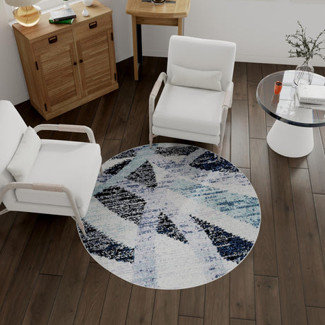 Gray and Ivory 7' 10 x 7' 10 Tucson Round Area Rug 100% Polyester Unique Modern Carpet for Dining Rooms, Living Room, Bedrooms, Office Space for Sale at Rug Engine