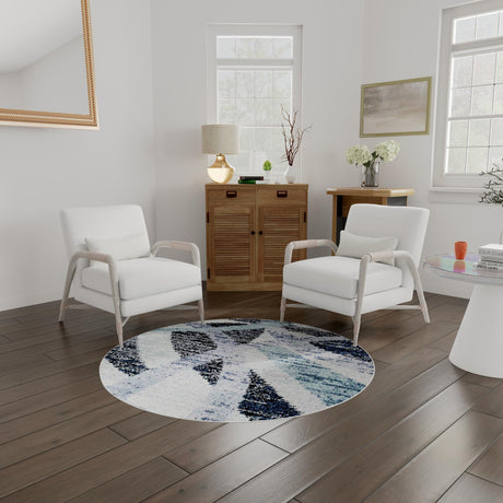 Gray and Ivory 7' 10 x 7' 10 Tucson Round Area Rug 100% Polyester Unique Modern Carpet for Dining Rooms, Living Room, Bedrooms, Office Space for Sale at Rug Engine