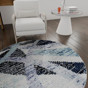 Gray and Ivory 7' 10 x 7' 10 Tucson Round Area Rug 100% Polyester Unique Modern Carpet for Dining Rooms, Living Room, Bedrooms, Office Space for Sale at Rug Engine