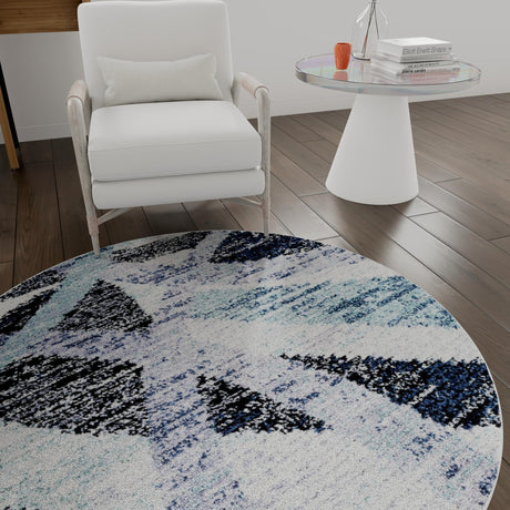 Gray and Ivory 7' 10 x 7' 10 Tucson Round Area Rug 100% Polyester Unique Modern Carpet for Dining Rooms, Living Room, Bedrooms, Office Space for Sale at Rug Engine
