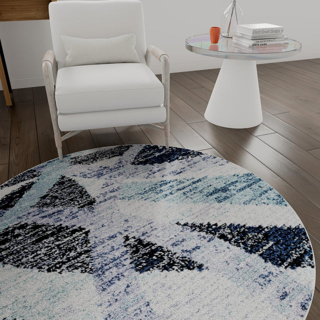 Gray and Ivory 7' 10 x 7' 10 Tucson Round Area Rug 100% Polyester Unique Modern Carpet for Dining Rooms, Living Room, Bedrooms, Office Space for Sale at Rug Engine