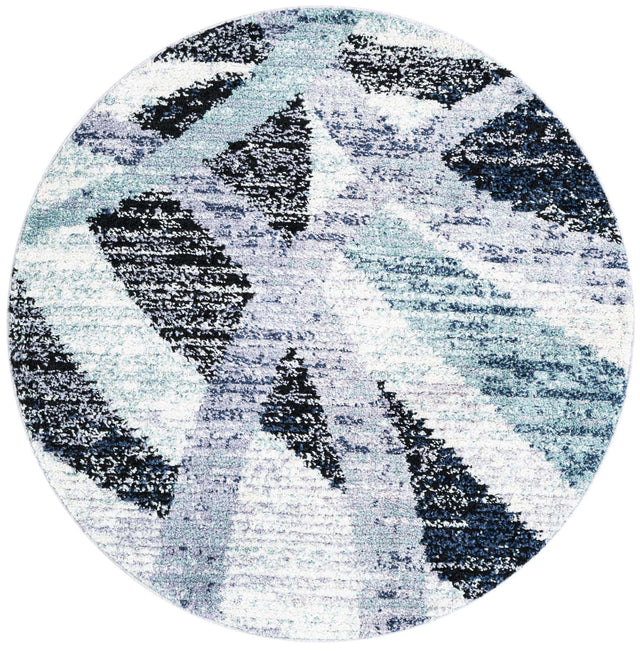 Gray and Ivory 5' 3 x 5' 3 Tucson Round Area Rug 100% Polyester Unique Modern Carpet for Dining Rooms, Living Room, Bedrooms, Office Space for Sale at Rug Engine