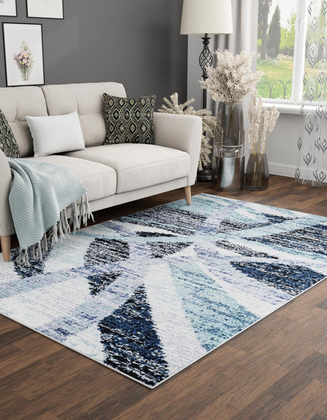 Gray and Ivory 6' 1 x 9' Tucson Rectangle Area Rug 100% Polyester Unique Modern Carpet for Dining Rooms, Living Room, Bedrooms, Office Space for Sale at Rug Engine