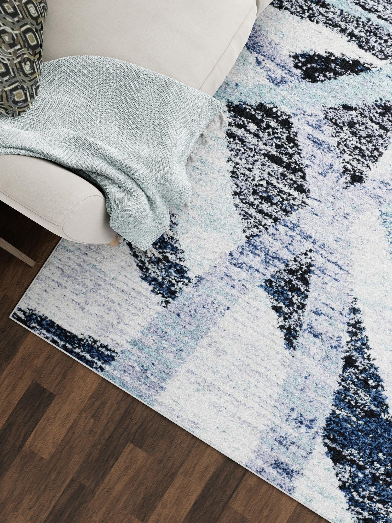 Gray and Ivory 4' 1 x 6' 1 Tucson Rectangle Area Rug 100% Polyester Unique Modern Carpet for Dining Rooms, Living Room, Bedrooms, Office Space for Sale at Rug Engine