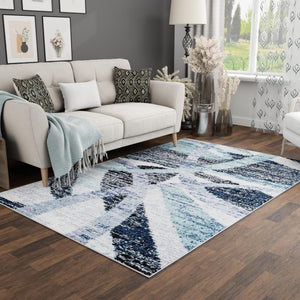 Gray and Ivory 5' 3 x 8' Tucson Rectangle Area Rug 100% Polyester Unique Modern Carpet for Dining Rooms, Living Room, Bedrooms, Office Space for Sale at Rug Engine
