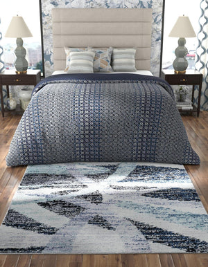 Gray and Ivory 6' 1 x 6' 1 Tucson Square Area Rug 100% Polyester Unique Modern Carpet for Dining Rooms, Living Room, Bedrooms, Office Space for Sale at Rug Engine