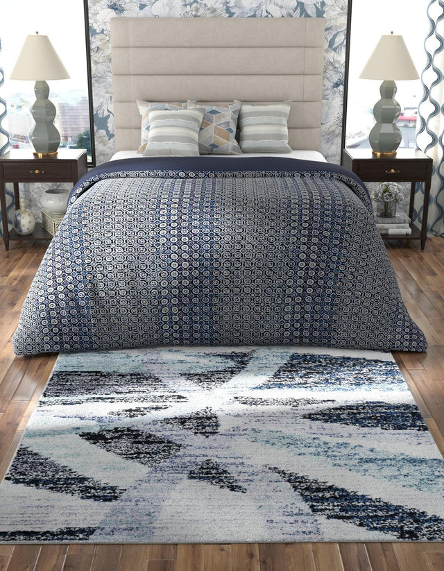 Gray and Ivory 6' 1 x 6' 1 Tucson Square Area Rug 100% Polyester Unique Modern Carpet for Dining Rooms, Living Room, Bedrooms, Office Space for Sale at Rug Engine