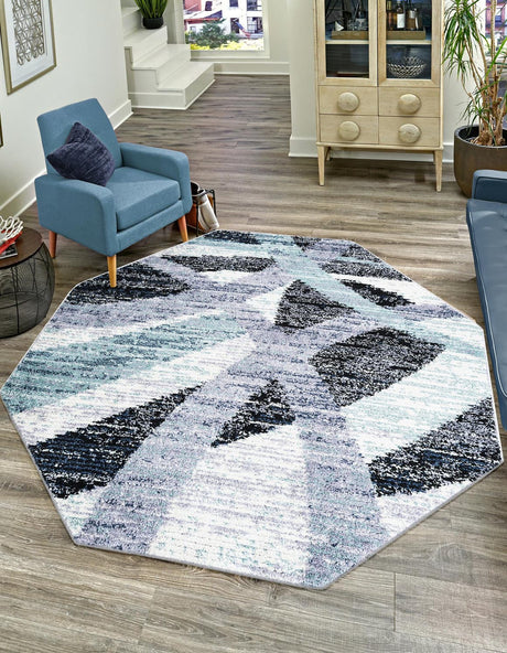 Gray and Ivory 7' 1 x 7' 1 Tucson Octagon Area Rug 100% Polyester Unique Modern Carpet for Dining Rooms, Living Room, Bedrooms, Office Space for Sale at Rug Engine
