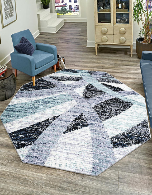Gray and Ivory 7' 1 x 7' 1 Tucson Octagon Area Rug 100% Polyester Unique Modern Carpet for Dining Rooms, Living Room, Bedrooms, Office Space for Sale at Rug Engine