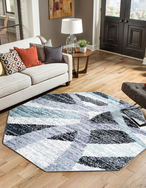 Gray and Ivory 7' 1 x 7' 1 Tucson Octagon Area Rug 100% Polyester Unique Modern Carpet for Dining Rooms, Living Room, Bedrooms, Office Space for Sale at Rug Engine