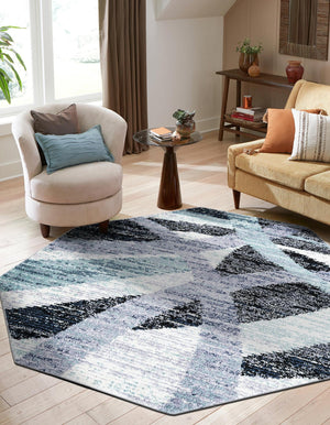 Gray and Ivory 7' 1 x 7' 1 Tucson Octagon Area Rug 100% Polyester Unique Modern Carpet for Dining Rooms, Living Room, Bedrooms, Office Space for Sale at Rug Engine