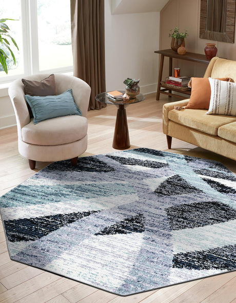 Gray and Ivory 7' 1 x 7' 1 Tucson Octagon Area Rug 100% Polyester Unique Modern Carpet for Dining Rooms, Living Room, Bedrooms, Office Space for Sale at Rug Engine