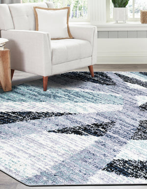Gray and Ivory 7' 1 x 7' 1 Tucson Octagon Area Rug 100% Polyester Unique Modern Carpet for Dining Rooms, Living Room, Bedrooms, Office Space for Sale at Rug Engine