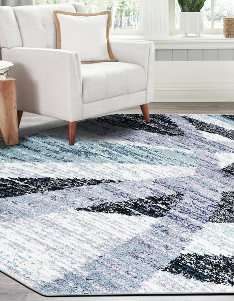Gray and Ivory 7' 1 x 7' 1 Tucson Octagon Area Rug 100% Polyester Unique Modern Carpet for Dining Rooms, Living Room, Bedrooms, Office Space for Sale at Rug Engine