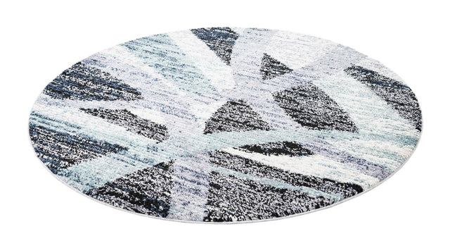 Gray and Ivory 7' 10 x 7' 10 Tucson Round Area Rug 100% Polyester Unique Modern Carpet for Dining Rooms, Living Room, Bedrooms, Office Space for Sale at Rug Engine