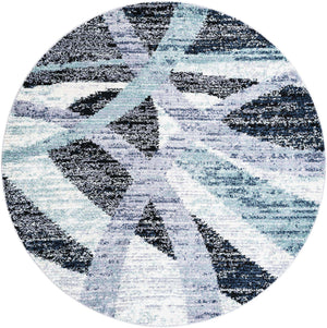 Gray and Ivory 7' 10 x 7' 10 Tucson Round Area Rug 100% Polyester Unique Modern Carpet for Dining Rooms, Living Room, Bedrooms, Office Space for Sale at Rug Engine