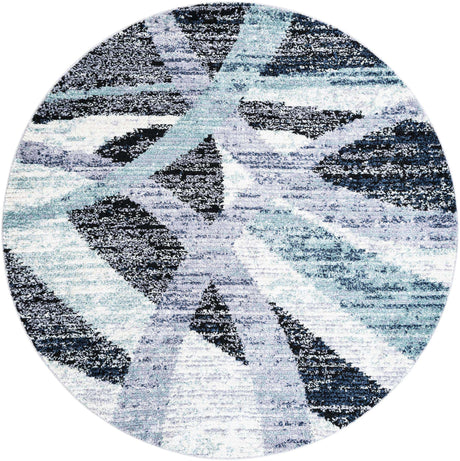 Gray and Ivory 7' 10 x 7' 10 Tucson Round Area Rug 100% Polyester Unique Modern Carpet for Dining Rooms, Living Room, Bedrooms, Office Space for Sale at Rug Engine