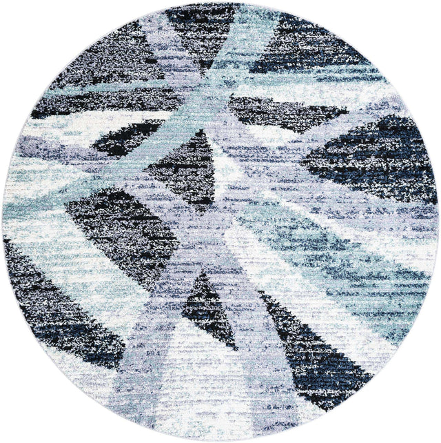 Gray and Ivory 7' 10 x 7' 10 Tucson Round Area Rug 100% Polyester Unique Modern Carpet for Dining Rooms, Living Room, Bedrooms, Office Space for Sale at Rug Engine