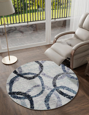 Ivory 5' 3 x 5' 3 Tucson Round Area Rug 100% Polyester Unique Modern Carpet for Dining Rooms, Living Room, Bedrooms, Office Space for Sale at Rug Engine