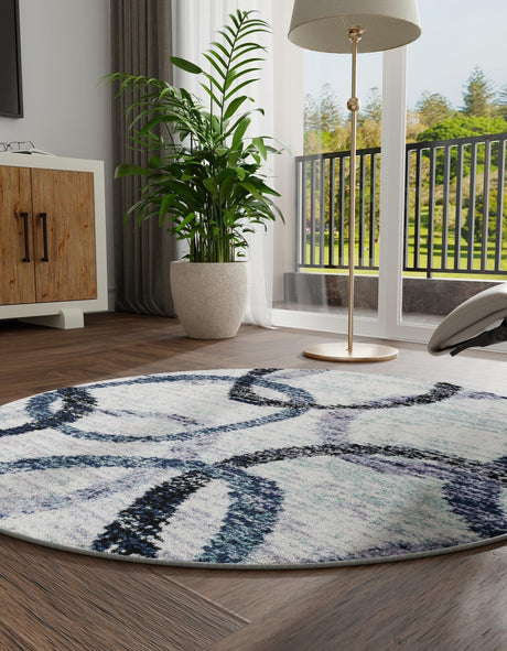 Ivory 3' 1 x 3' 1 Tucson Round Area Rug 100% Polyester Unique Modern Carpet for Dining Rooms, Living Room, Bedrooms, Office Space for Sale at Rug Engine