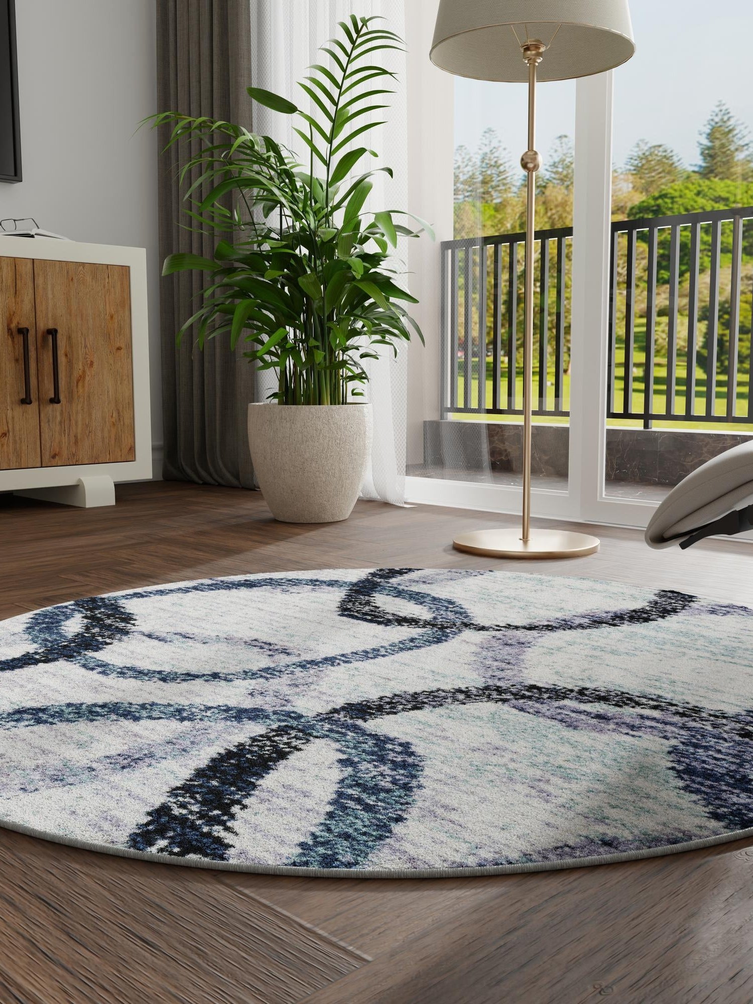 Ivory 5' 3 x 5' 3 Tucson Round Area Rug 100% Polyester Unique Modern Carpet for Dining Rooms, Living Room, Bedrooms, Office Space for Sale at Rug Engine