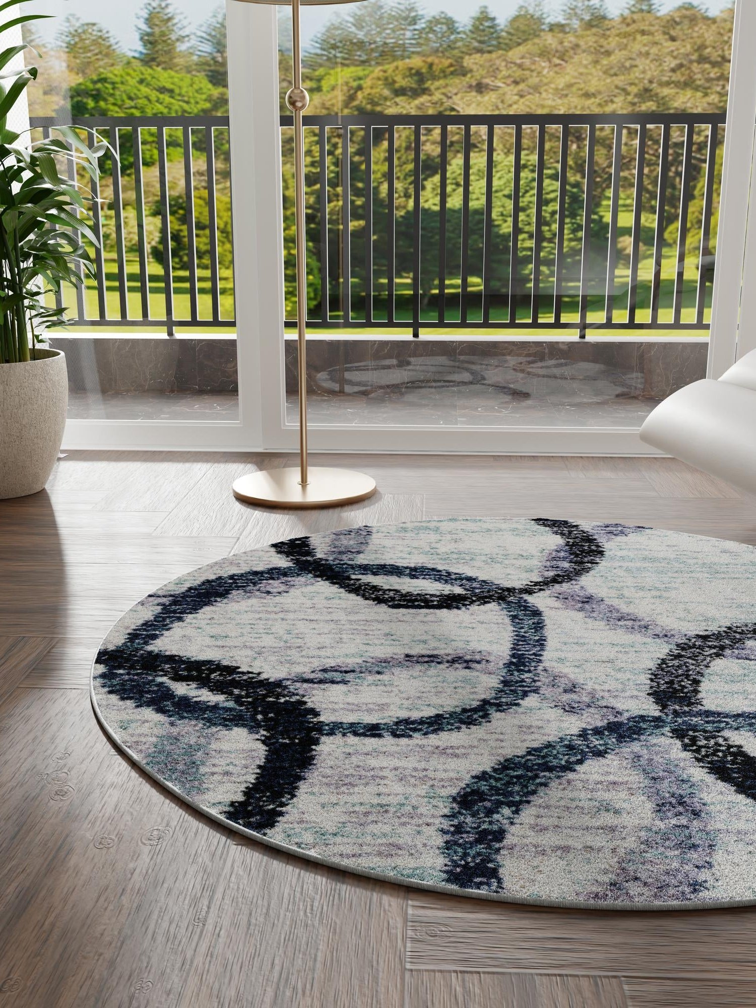 Ivory 7' 10 x 7' 10 Tucson Round Area Rug 100% Polyester Unique Modern Carpet for Dining Rooms, Living Room, Bedrooms, Office Space for Sale at Rug Engine