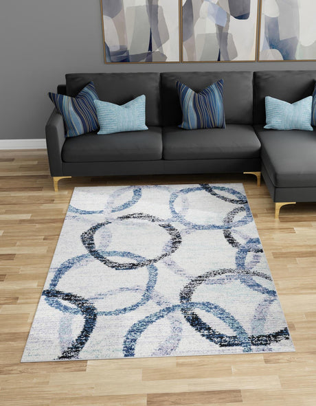 Ivory 4' 1 x 6' 1 Tucson Rectangle Area Rug 100% Polyester Unique Modern Carpet for Dining Rooms, Living Room, Bedrooms, Office Space for Sale at Rug Engine