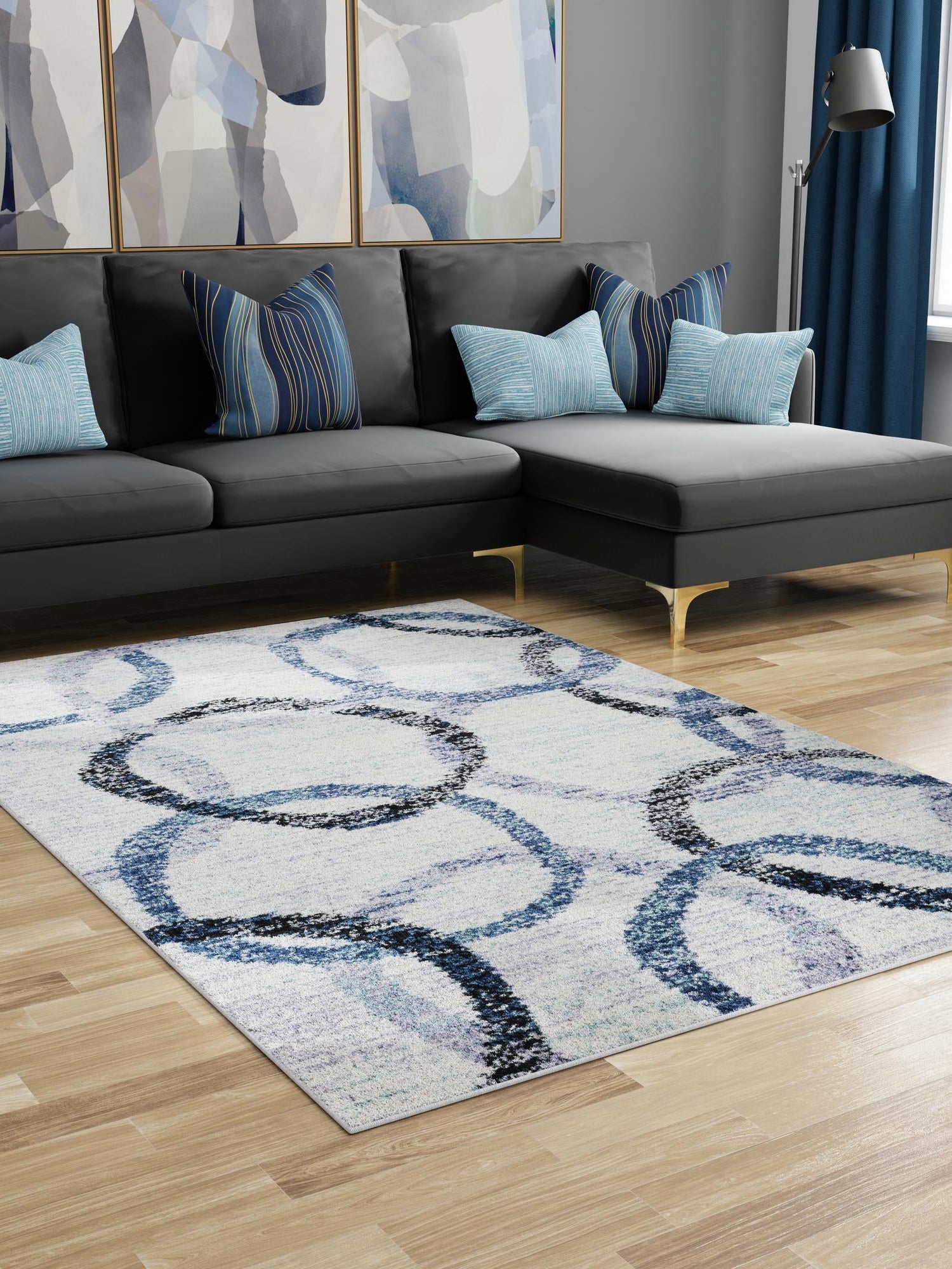 Ivory 5' 3 x 8' Tucson Rectangle Area Rug 100% Polyester Unique Modern Carpet for Dining Rooms, Living Room, Bedrooms, Office Space for Sale at Rug Engine