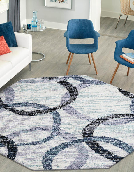 Ivory 7' 1 x 7' 1 Tucson Octagon Area Rug 100% Polyester Unique Modern Carpet for Dining Rooms, Living Room, Bedrooms, Office Space for Sale at Rug Engine