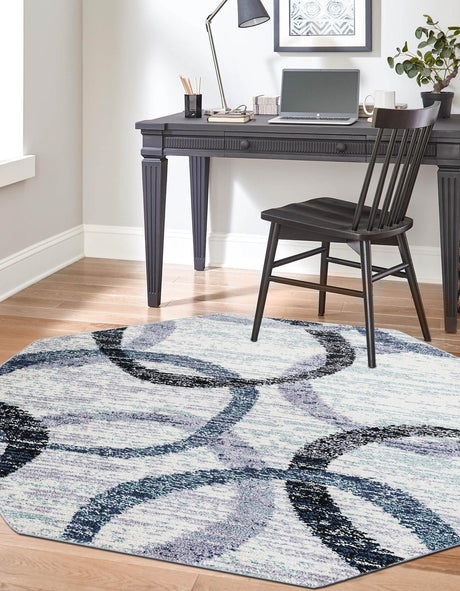 Ivory 7' 1 x 7' 1 Tucson Octagon Area Rug 100% Polyester Unique Modern Carpet for Dining Rooms, Living Room, Bedrooms, Office Space for Sale at Rug Engine