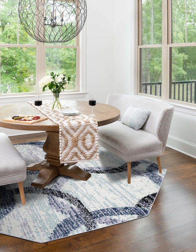 Ivory 7' 1 x 7' 1 Tucson Octagon Area Rug 100% Polyester Unique Modern Carpet for Dining Rooms, Living Room, Bedrooms, Office Space for Sale at Rug Engine