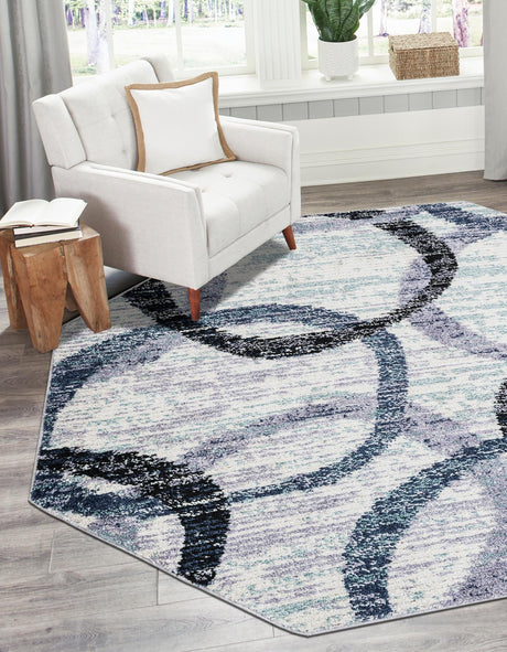 Ivory 7' 1 x 7' 1 Tucson Octagon Area Rug 100% Polyester Unique Modern Carpet for Dining Rooms, Living Room, Bedrooms, Office Space for Sale at Rug Engine