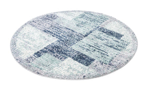 Blue and Gray 5' 3 x 5' 3 Tucson Round Area Rug 100% Polyester Unique Modern Carpet for Dining Rooms, Living Room, Bedrooms, Office Space for Sale at Rug Engine