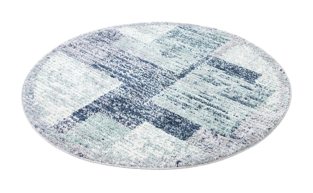 Blue and Gray 5' 3 x 5' 3 Tucson Round Area Rug 100% Polyester Unique Modern Carpet for Dining Rooms, Living Room, Bedrooms, Office Space for Sale at Rug Engine