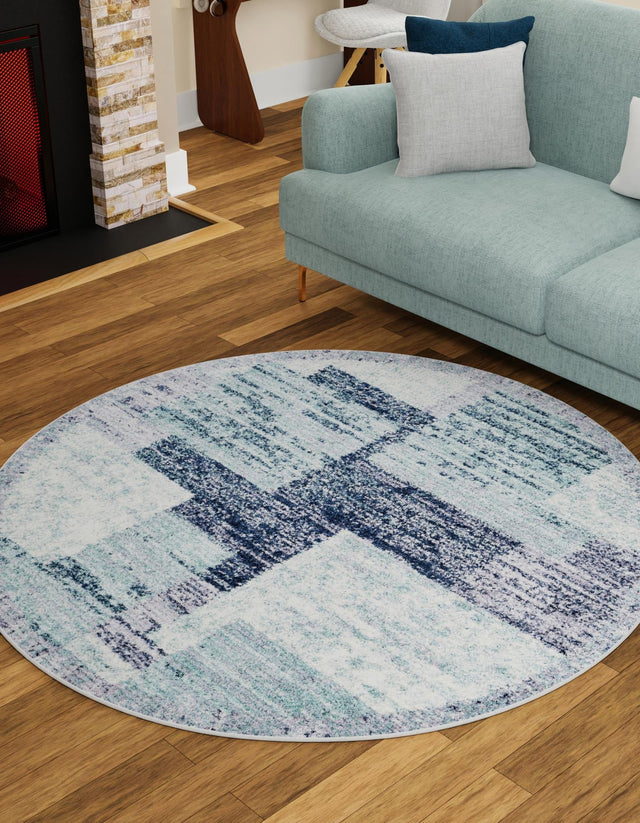 Blue and Gray 5' 3 x 5' 3 Tucson Round Area Rug 100% Polyester Unique Modern Carpet for Dining Rooms, Living Room, Bedrooms, Office Space for Sale at Rug Engine