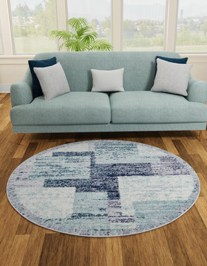 Blue and Gray 5' 3 x 5' 3 Tucson Round Area Rug 100% Polyester Unique Modern Carpet for Dining Rooms, Living Room, Bedrooms, Office Space for Sale at Rug Engine
