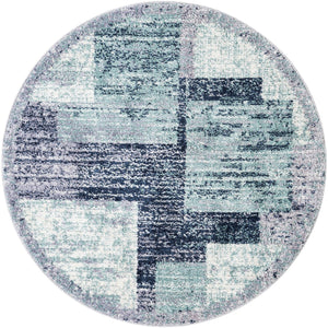 Blue and Gray 5' 3 x 5' 3 Tucson Round Area Rug 100% Polyester Unique Modern Carpet for Dining Rooms, Living Room, Bedrooms, Office Space for Sale at Rug Engine
