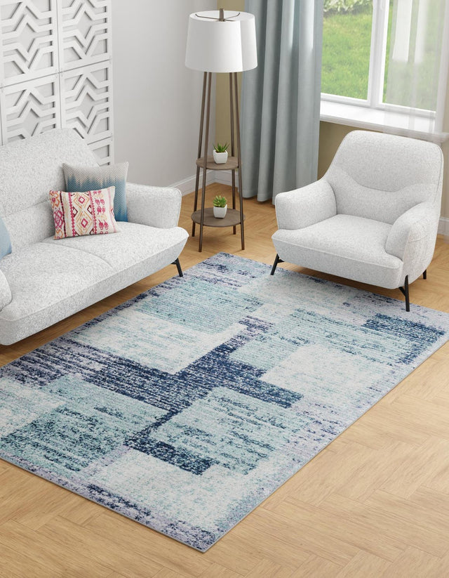 Blue and Gray 8' x 10' Tucson Rectangle Area Rug 100% Polyester Unique Modern Carpet for Dining Rooms, Living Room, Bedrooms, Office Space for Sale at Rug Engine