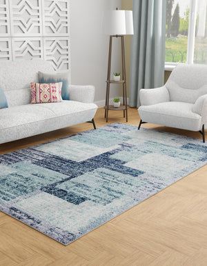 Blue and Gray 4' 1 x 6' 1 Tucson Rectangle Area Rug 100% Polyester Unique Modern Carpet for Dining Rooms, Living Room, Bedrooms, Office Space for Sale at Rug Engine