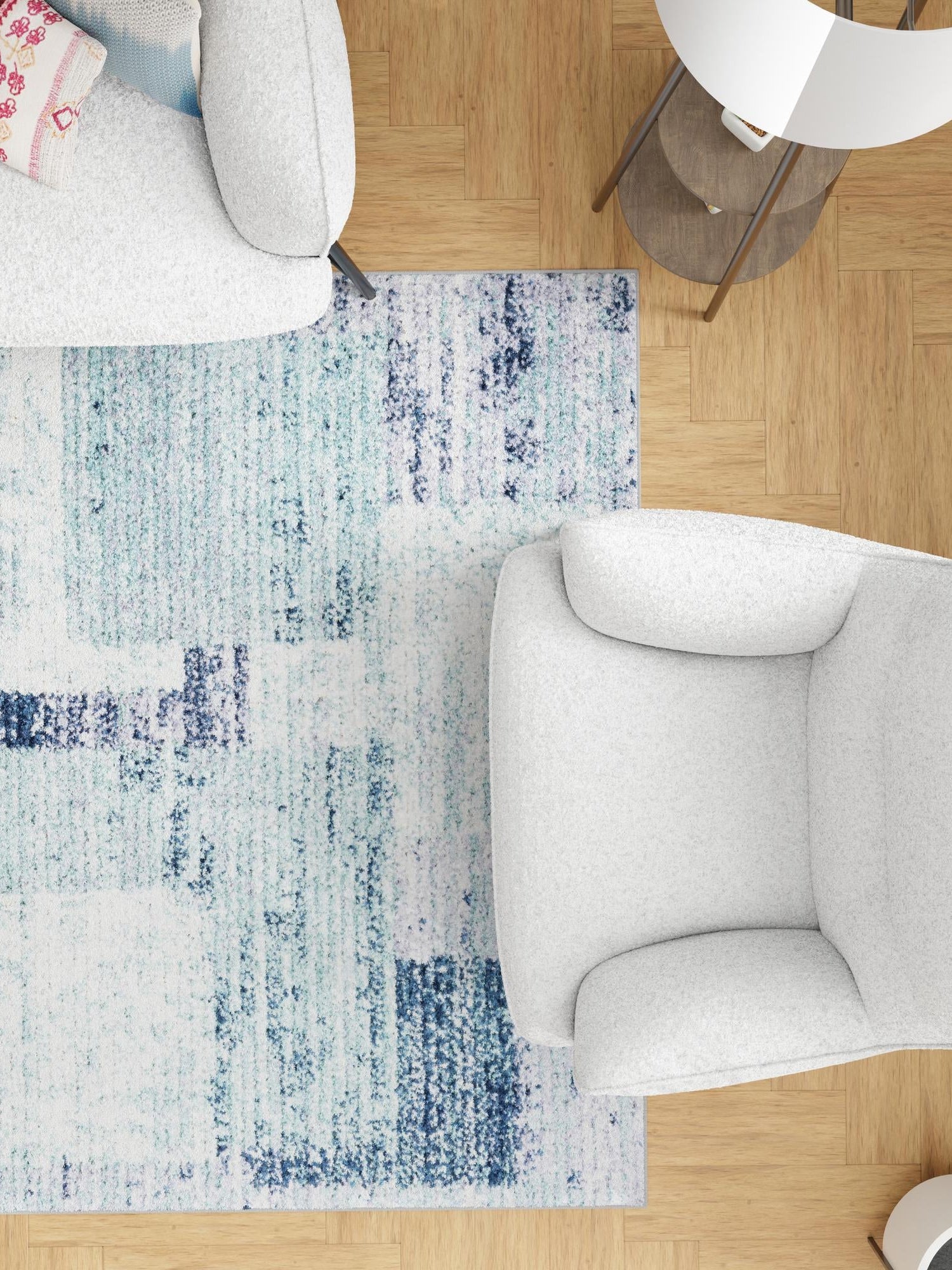 Blue and Gray 4' 1 x 6' 1 Tucson Rectangle Area Rug 100% Polyester Unique Modern Carpet for Dining Rooms, Living Room, Bedrooms, Office Space for Sale at Rug Engine