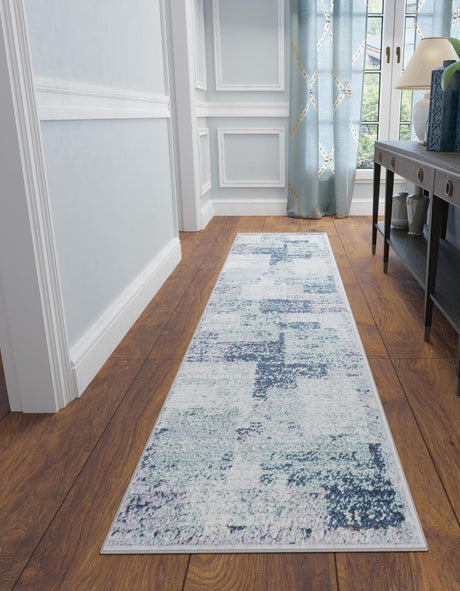 Blue and Gray 2' x 6' 1 Tucson Runner Area Rug 100% Polyester Unique Modern Carpet for Dining Rooms, Living Room, Bedrooms, Office Space for Sale at Rug Engine