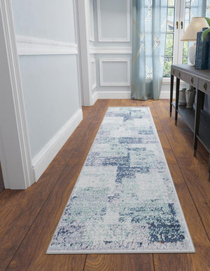 Blue and Gray 2' 7 x 12' Tucson Runner Area Rug 100% Polyester Unique Modern Carpet for Dining Rooms, Living Room, Bedrooms, Office Space for Sale at Rug Engine